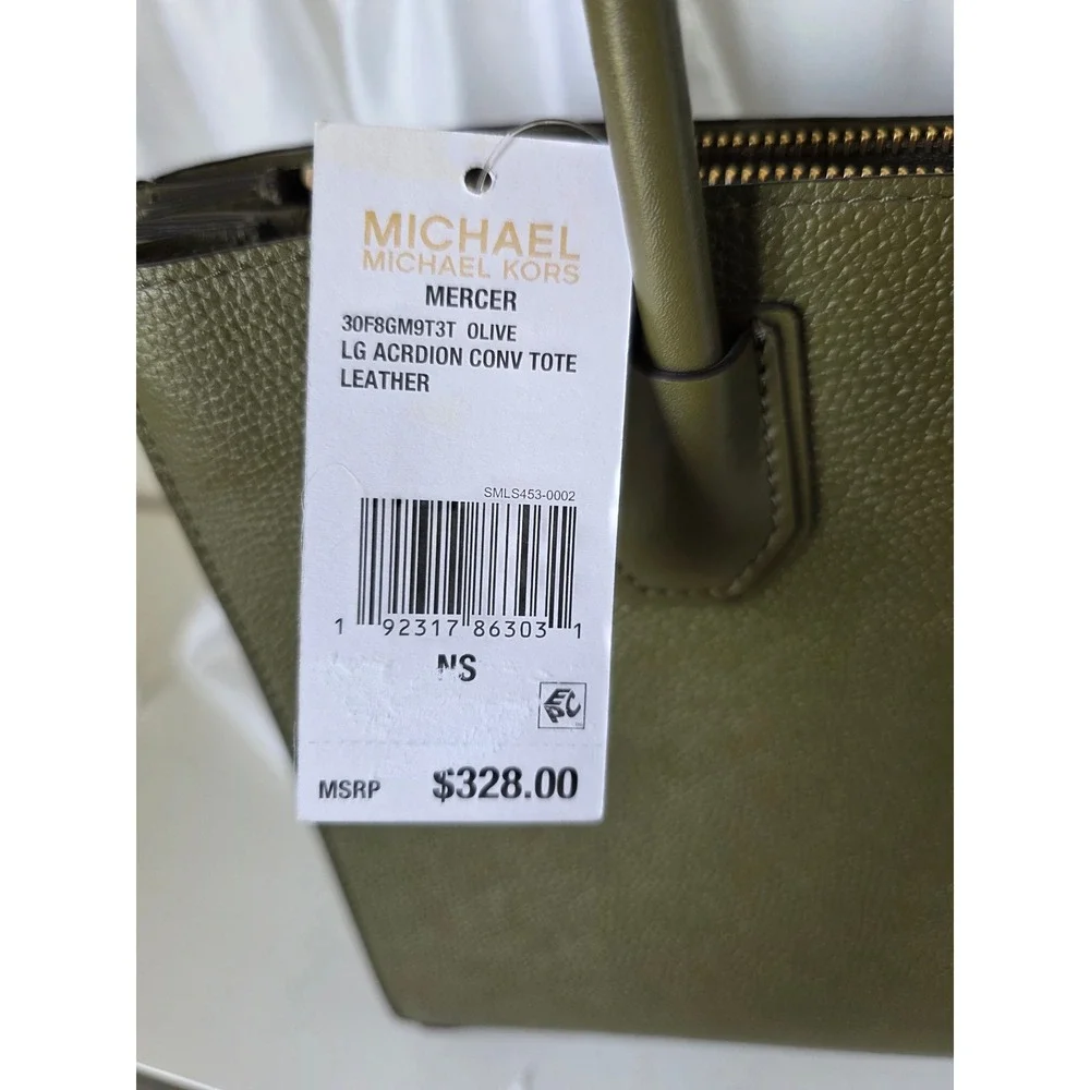 Michael Kors Mercer Tote Women Large Olive Green Leather Accordion Bag